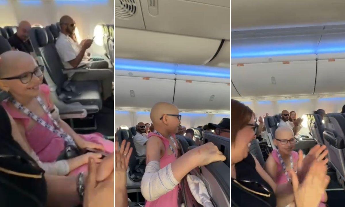 Menina de 8 anos vence câncer raro e família comemora em voo | G1