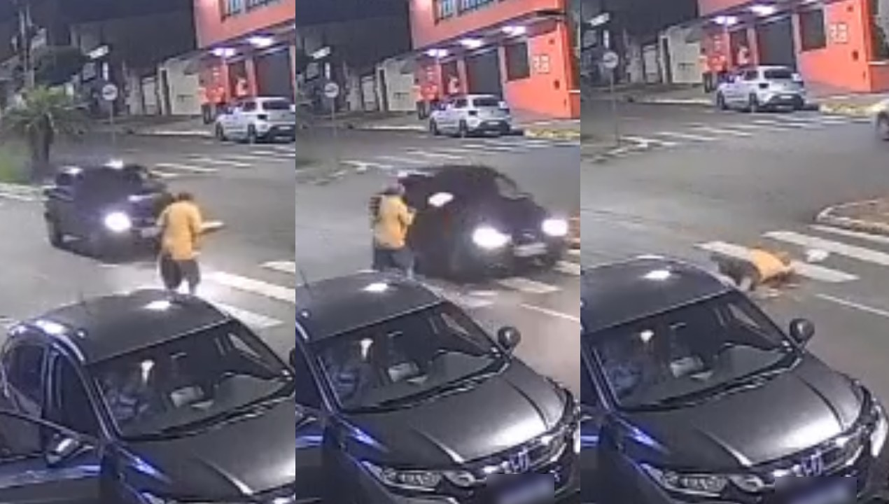 VÍDEO: Acidente em Jaú: carro atinge pedestre e esfihas caem no chão | G1