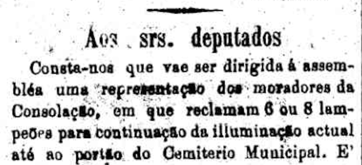 Há 150 anos: Moradores pedem mais lampiões na rua da Consolação