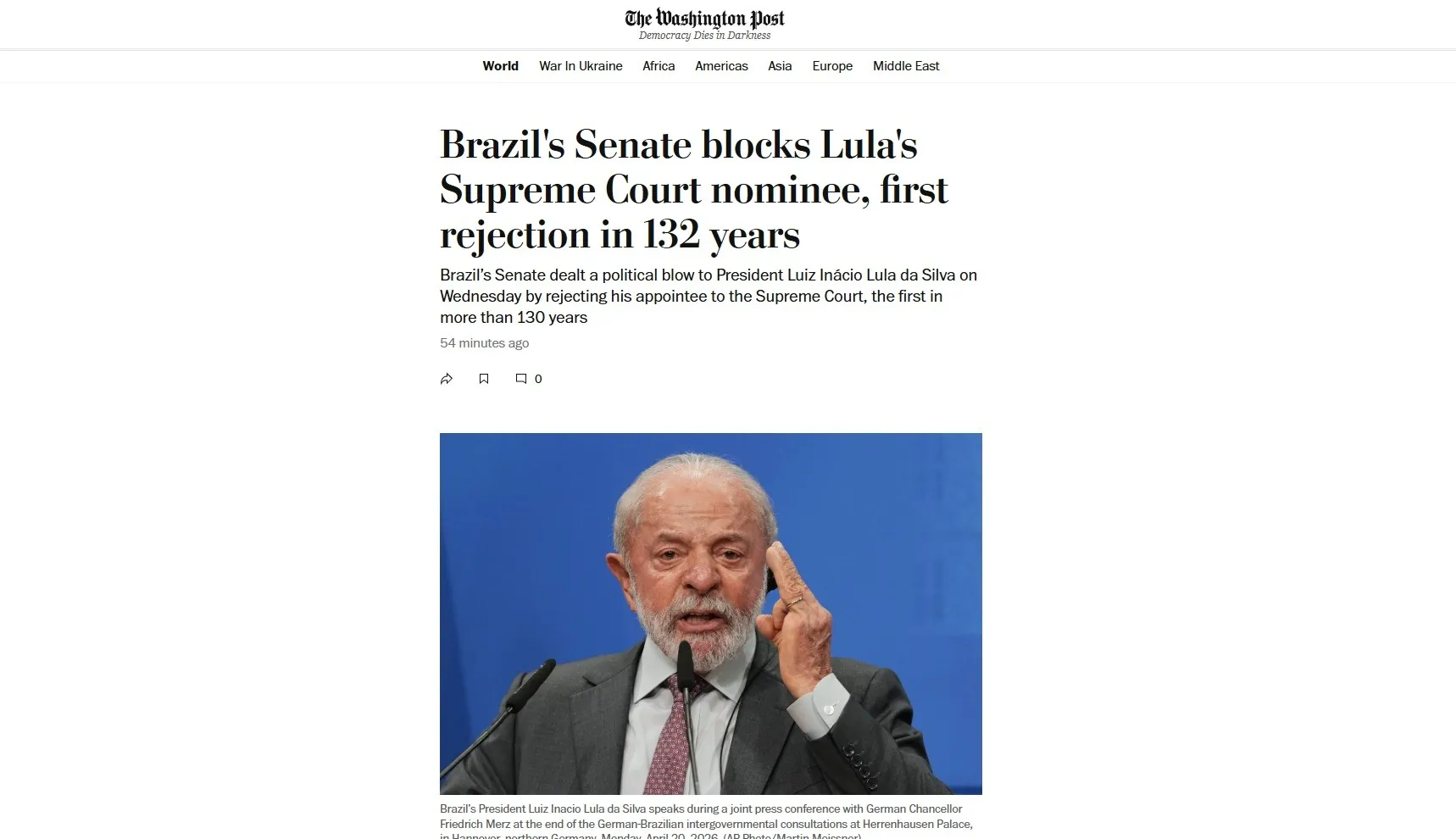 'Derrota histórica', 'duro revés': como a imprensa internacional noticiou a rejeição de Jorge Messias ao STF
