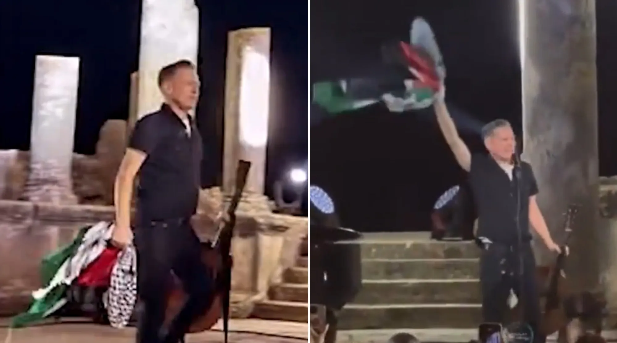 Bryan Adams ergue bandeira da Palestina e keffiyeh em show na Tunísia