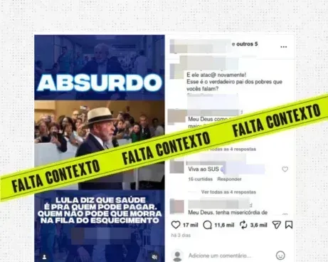 Posts tiram de contexto fala de Lula para sugerir defesa de saúde paga