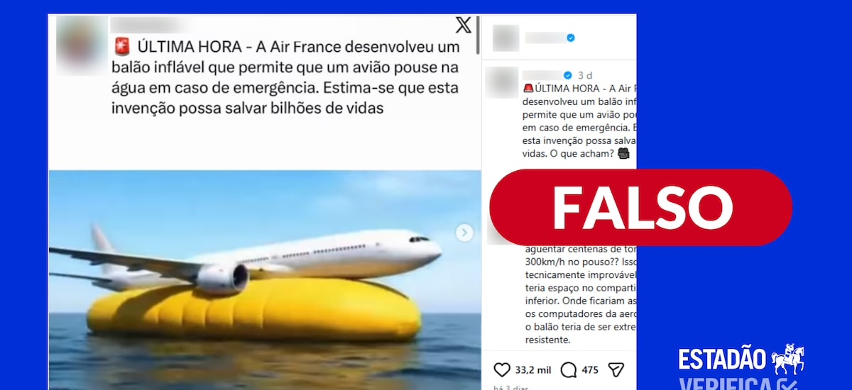 É falso que Air France tenha desenvolvido balão inflável para pouso de aviões na água