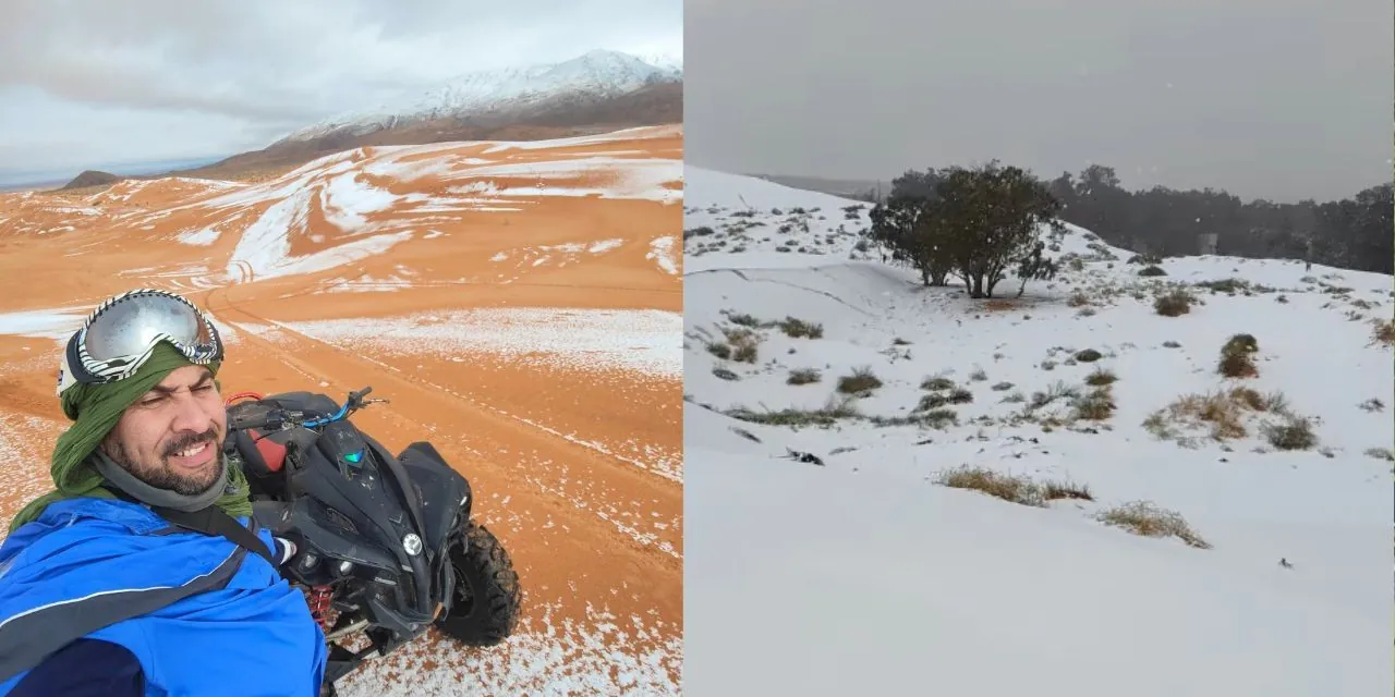 Neve... no Saara: fotógrafo registra fenômeno raro em cidade conhecida como ‘Portal do Deserto’; vídeo