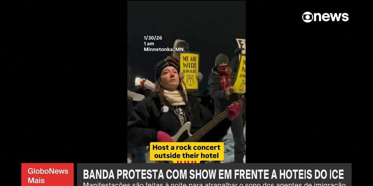 Músicos fazem apresentação de rock como protesto em frente a hotel de agentes do ICE: 'Não vão dormir'; VÍDEO | G1