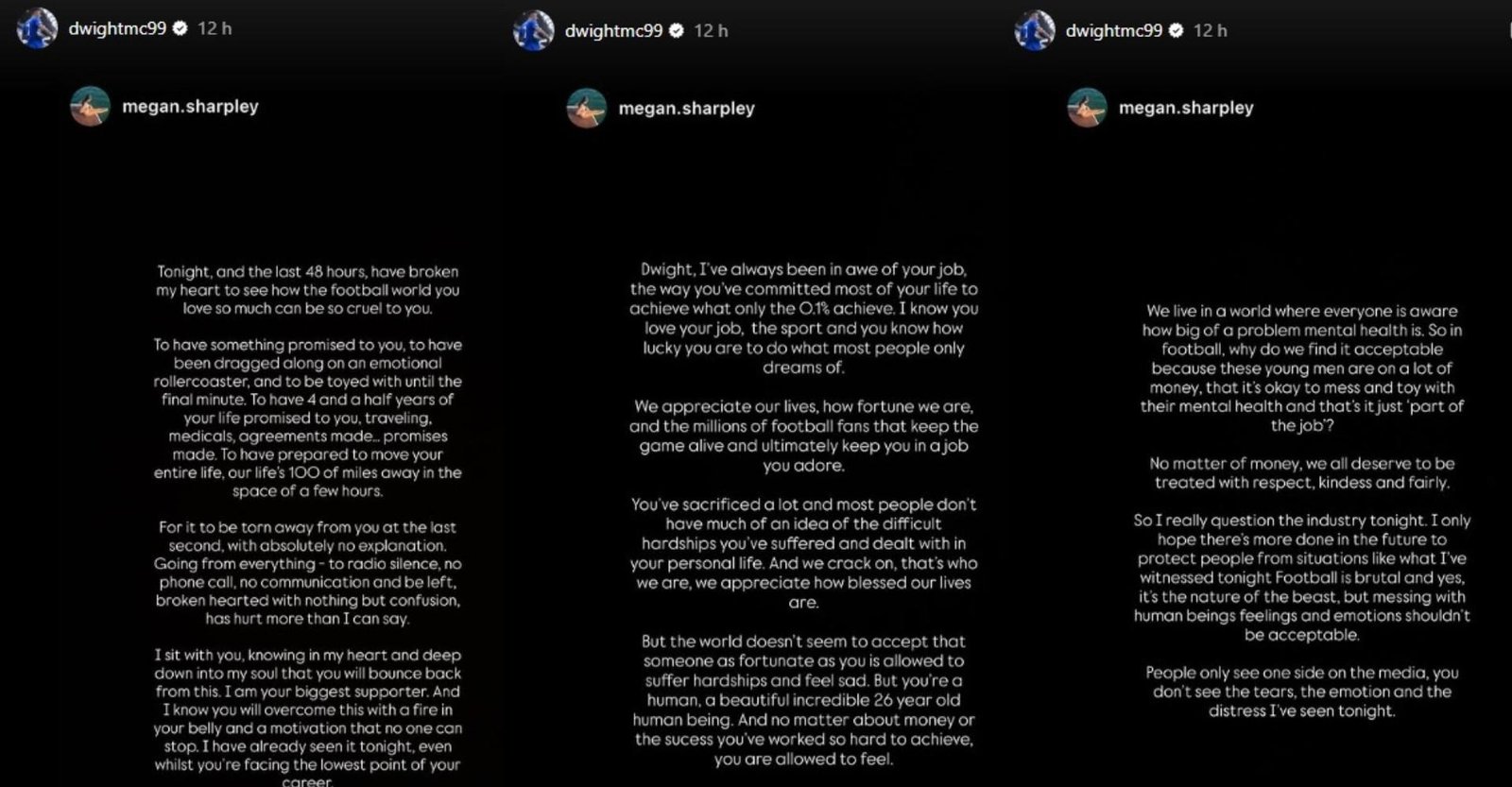 Namorada de jogador da Premier League faz desabafo após negociação frustrada: 'Achamos aceitável brincar com saúde mental'