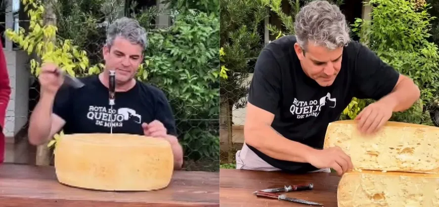 Maior queijo já produzido na Canastra é repartido após dois anos de maturação e será vendido em MG