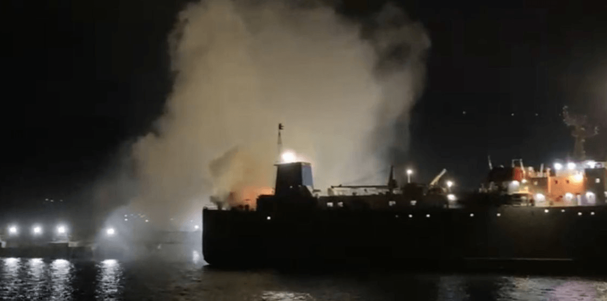 Navio com 2600 bovinos e 28 tripulantes pega fogo no Porto de São Sebastião