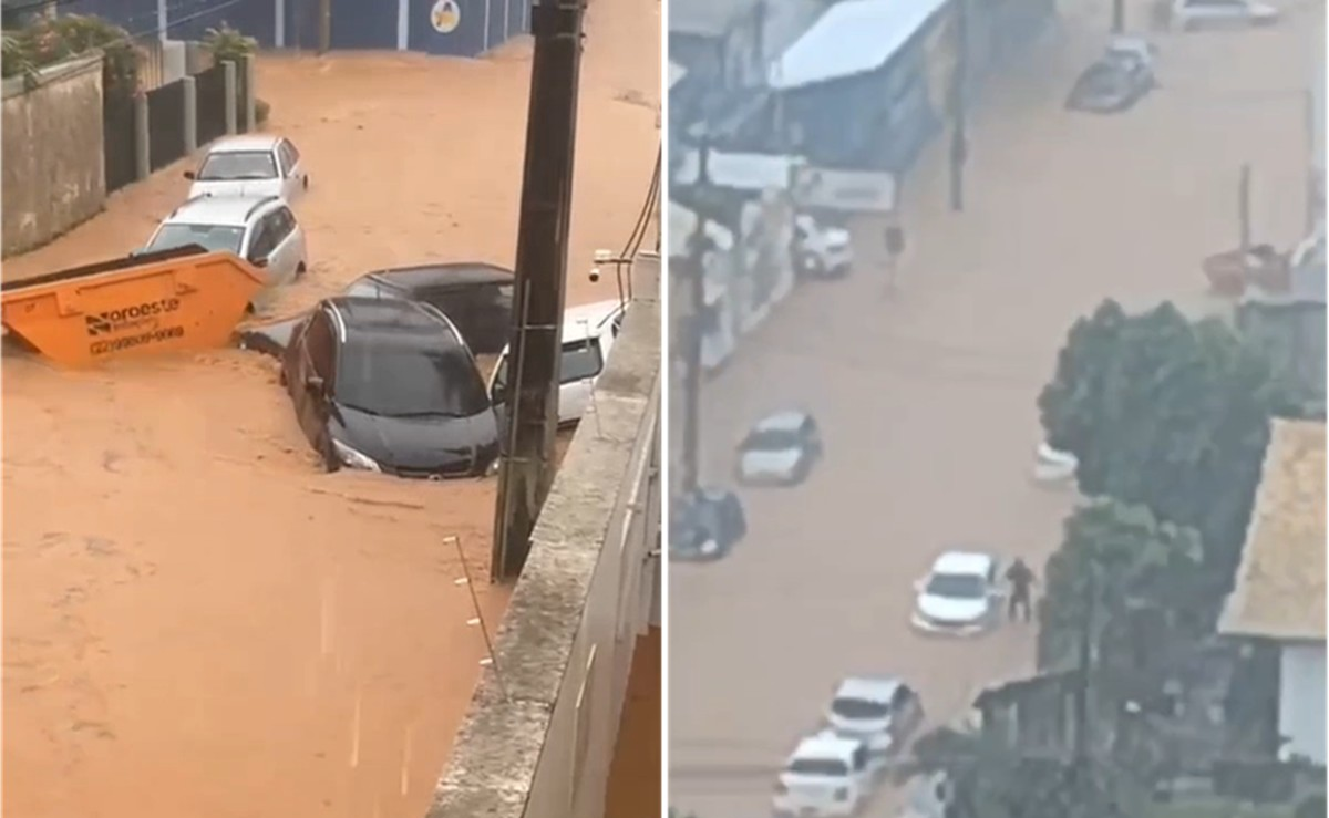 Forte chuva alaga ruas de Itaperuna e arrasta carros e caçamba; vídeo | G1